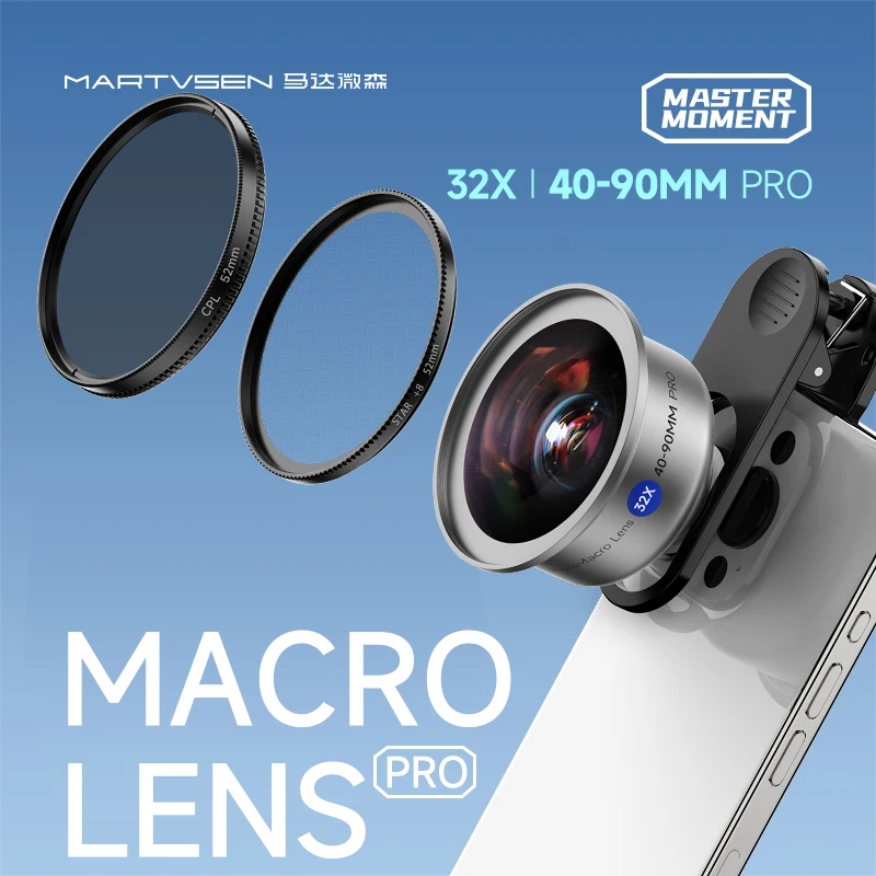 MARTVSEN Phone HD Master Macro Lens Pro for iPhone 15/14/13/12/11/8/7/X/XR Samsung Xiaomi HUAWEI, 17mm Thread Mount/Metal Body