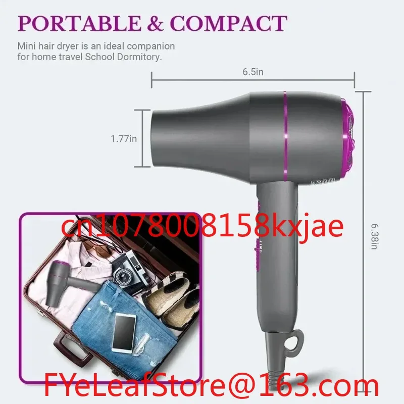 1800W Professional Hair Dryer Powerful Hair Care Strong Wind Blower Constant Temperature Collecting  Air Comb Nozzle Gear