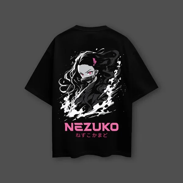 Demon slayer anime nezuko kamado camiseta preta de grandes dimensões masculina e feminina respirável de alta qualidade y2k manga curta verão