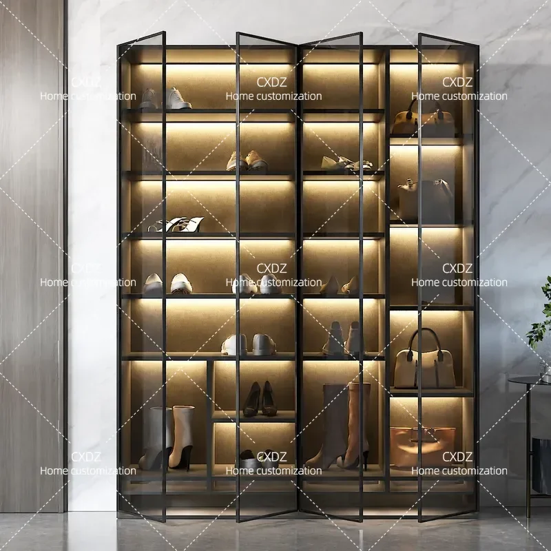 Italian Minimalist Shoe Cabinet Large Capacity Vertical Multi Layer Storage for Home Door Balcony Foyer High Solid Wood