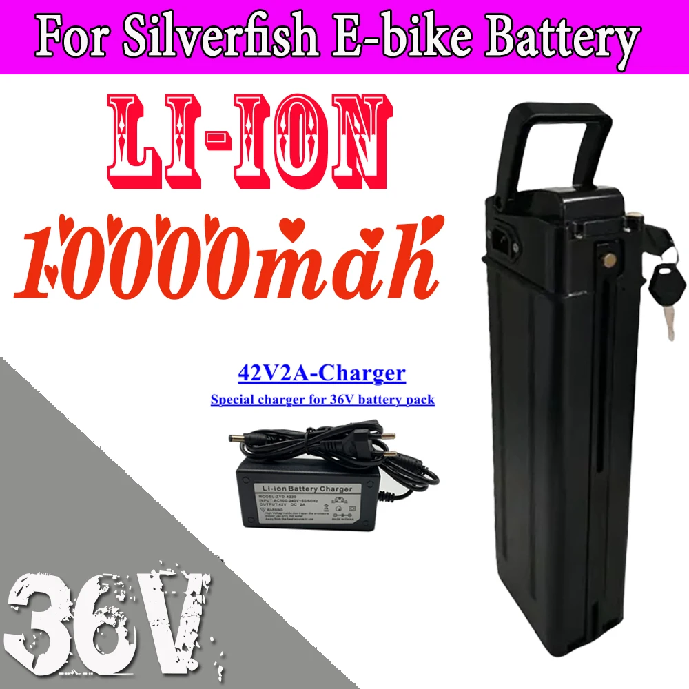 

Silverfish Electric Bike Lithium Battery with Charger, Bicycle Battery, Suitable for Motors, 180W, 250W, 36V, 10000mAh 5.0 1