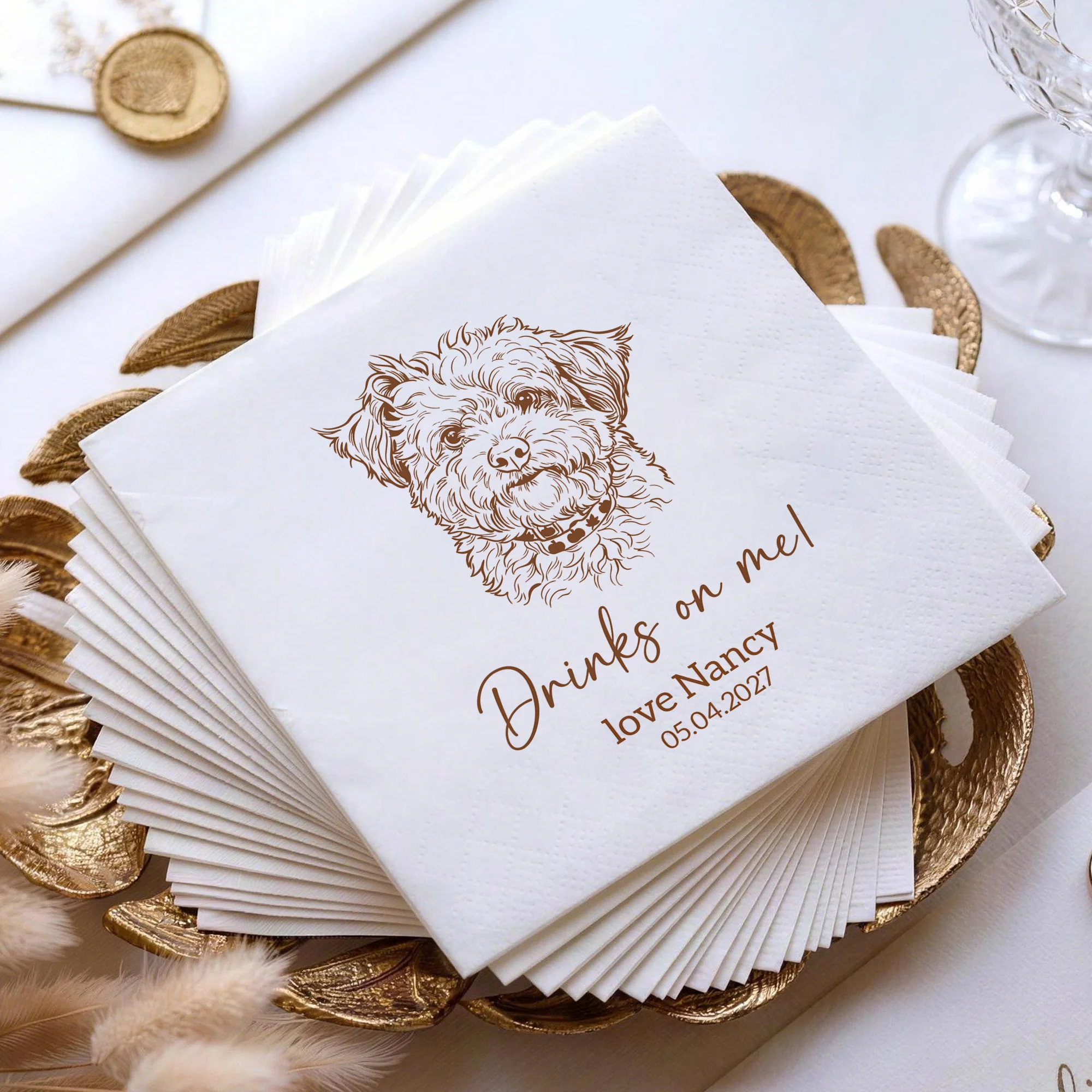 6.5in Custom Napkins 3 ply Personalized Napkins photo paper Disposable Luncheon Napkins Pet Portrait For Wedding  Bridal Shower view 2