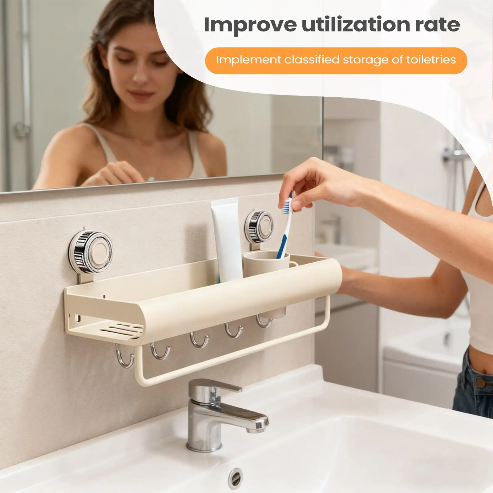 أرفف للاستحمام بدون حفر مع خطافات شريط المناشف، رفوف الدش الحديثة، منظم الحمام لصابون اللوف والشامبو وغسول الجسم #6