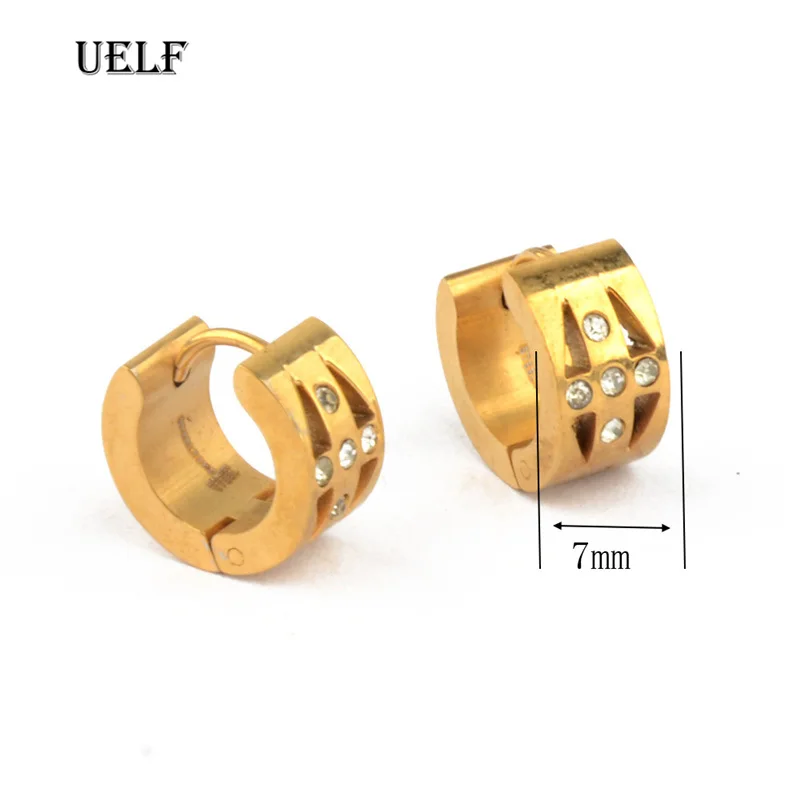 Uelf Luxury Zircon Crystal Gold Hoop Earring For Women Shining Rhinestone Round Earrings Fashion Wedding Jewelry Bride Shellhard