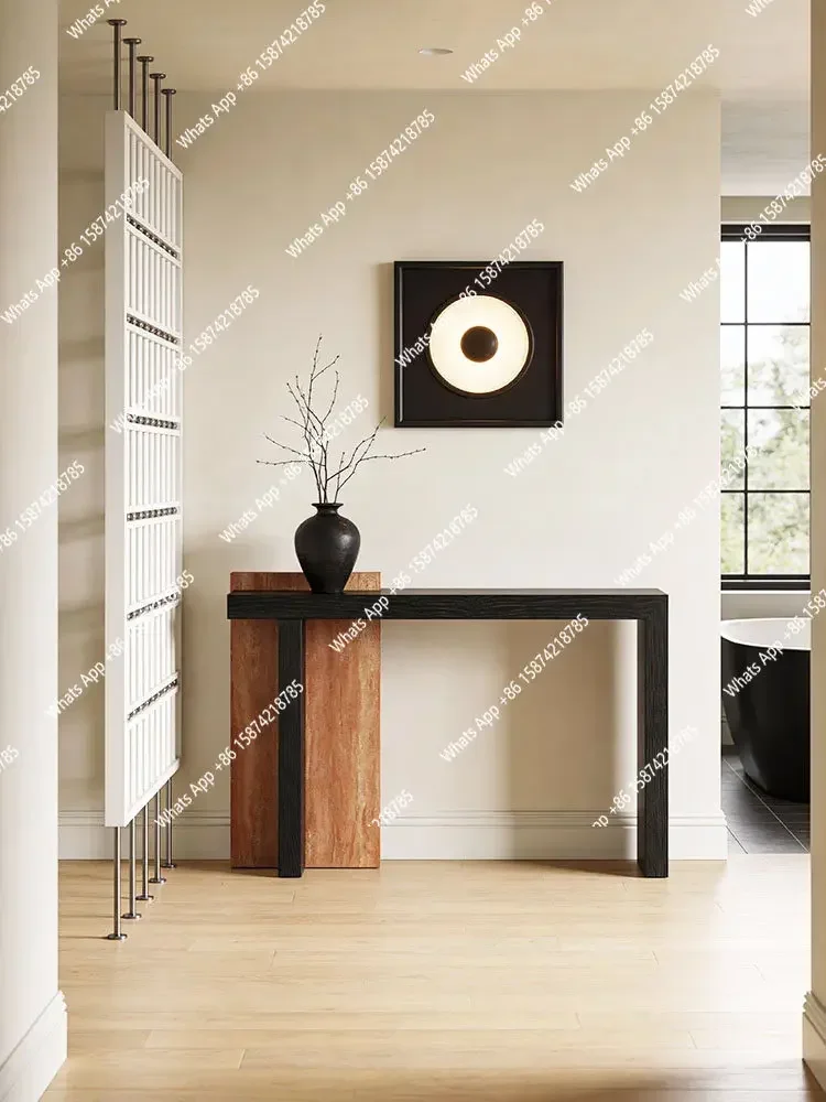 C X Travertine Entrance Table Enters The Door And Enters The House Against The Wall Corridor Aisle Solid Wood Entrance Platform