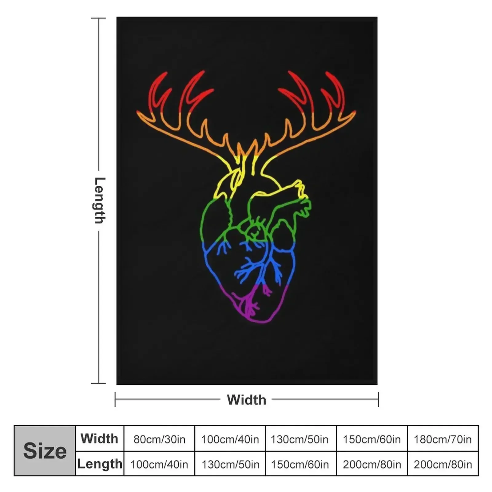 rainbow antlered anatomical heart black Throw Blanket couch cozy soft plush fuzzy picnic outdoor blanket