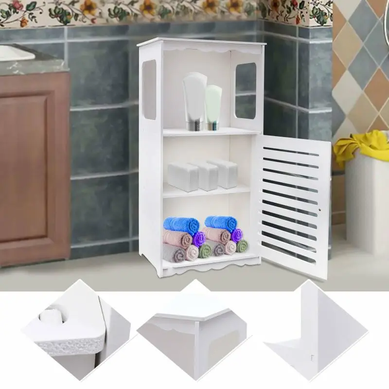 Bathroom Cabinet Wooden Plastic Panel with 1 Open Compartment and Doors 39.5 x 28 x 80 cm Bathroom Storage Organiser White