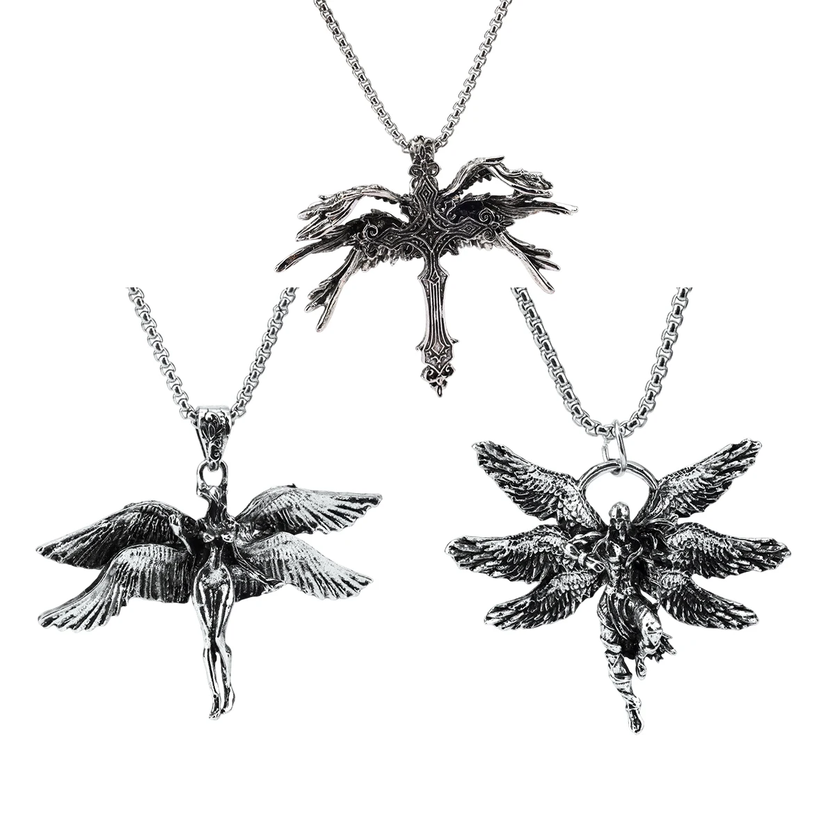 Vintage Gothic Seraph Necklace Hip Hop Rock Men Necklace Sweater Chain Fashion Clothing Accessories Holiday Gifts
