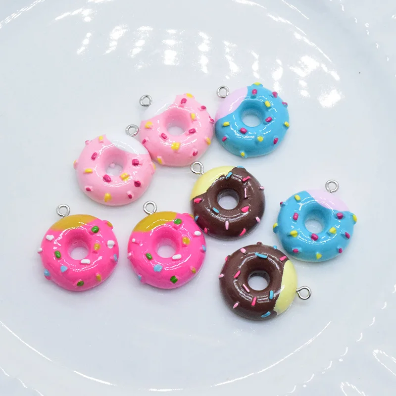 10pcs Colorful Hollow Donut Resin Earring Charms Cute Food Pendant For Keychain Making Supplies Mini Crafts Diy Jewelry W36