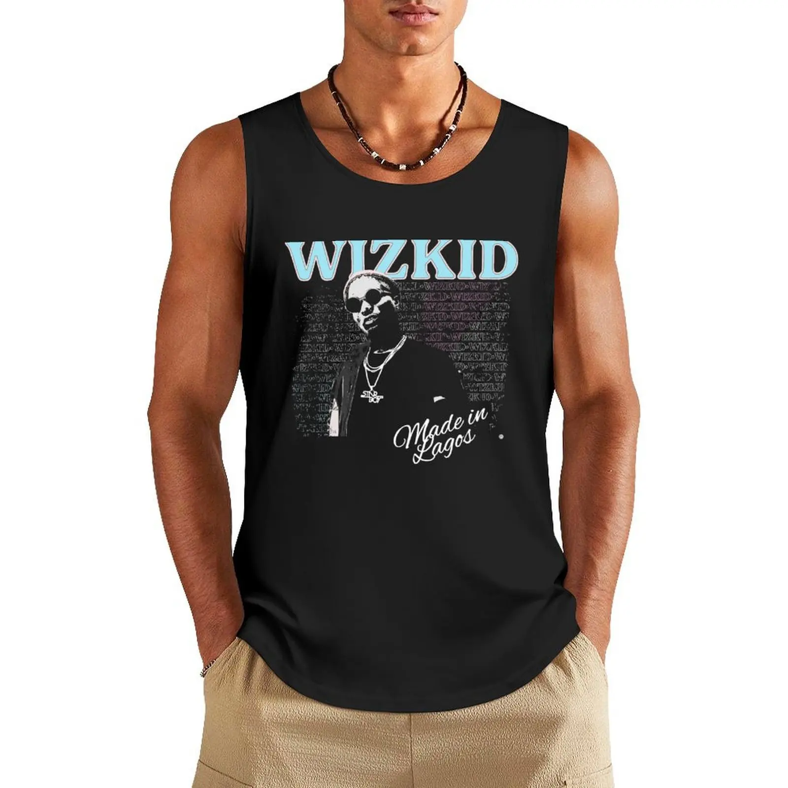 

Wizkid Cotton Graphic Tank Top singlets for men summer Men's tops gym clothing