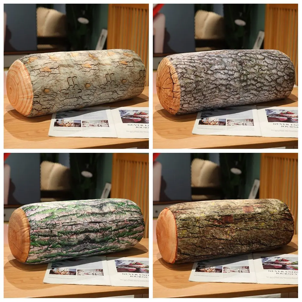 Plush Material Tree Log Pillow Soft Texture PP Cotton Filled Round Floor Cushion Realistic Wood Grain Stump Cushion For Women