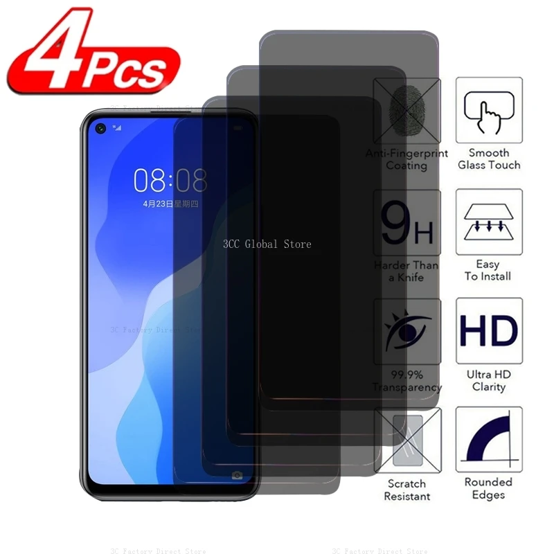 4PCS Privacy Tempered Glass For Huawei P40 P30 P20 Lite E 5G 4G Anti- Spy Screen Protector For Huawei P Smart 2019 2020 2021 Z