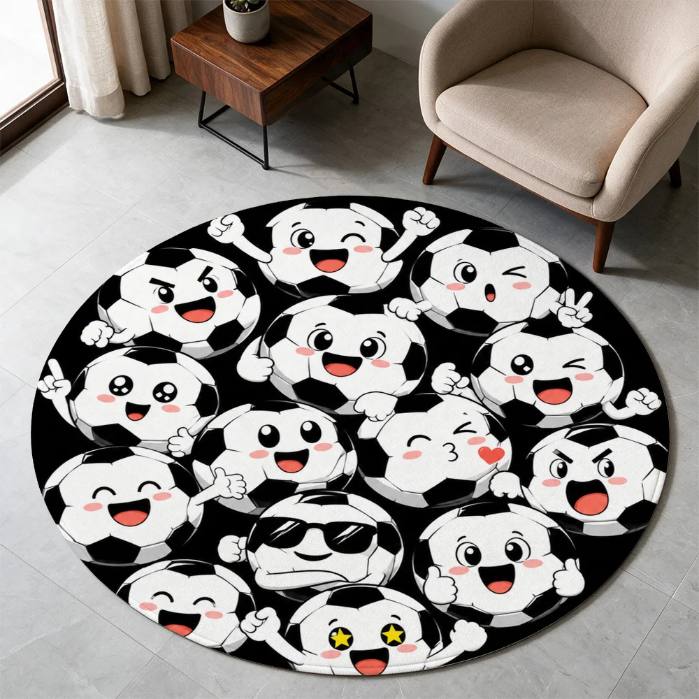 Cute Cartoon Football Characters Round Area Rug Mat for Kids Playroom Nursery Decor Gift