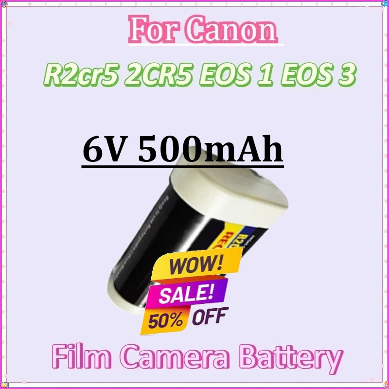 

6V 500mAh for Canon R2cr5 2CR5 EOS 1 EOS 3 New Battery Rechargeable Lithium Film Camera Batteries + Charger