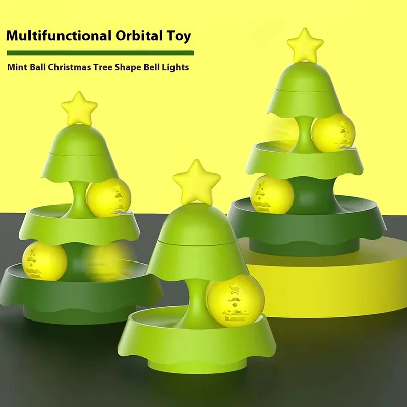 Árbol de Navidad multifuncional, juguete para gatos, alivio autoafundante, plato giratorio interactivo duradero con bola con campana, bola brillante
