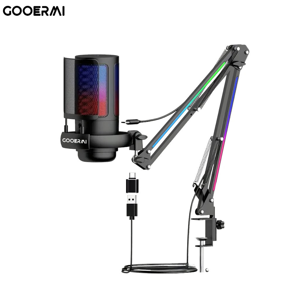 New Product USB Condenser Microphone RGB Esports Game Call Recording Condenser Mic With RGB Light For Studio Recording Singing