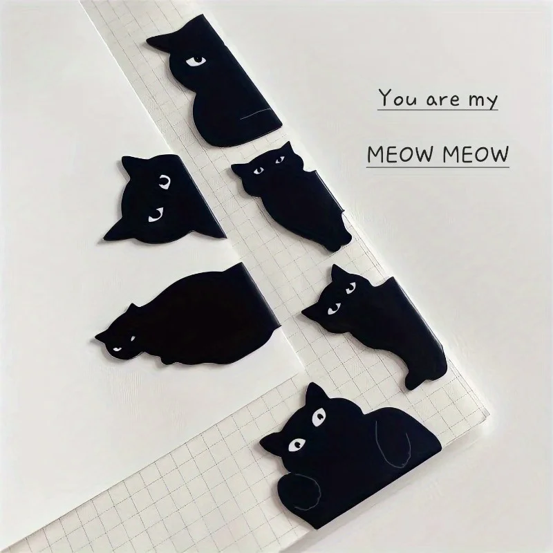 6Pcs/7Pcs Creative Magnetic Bookmark Stationery Black Cat Students Gift Book Clip Personality Pagination Mark School Supplies