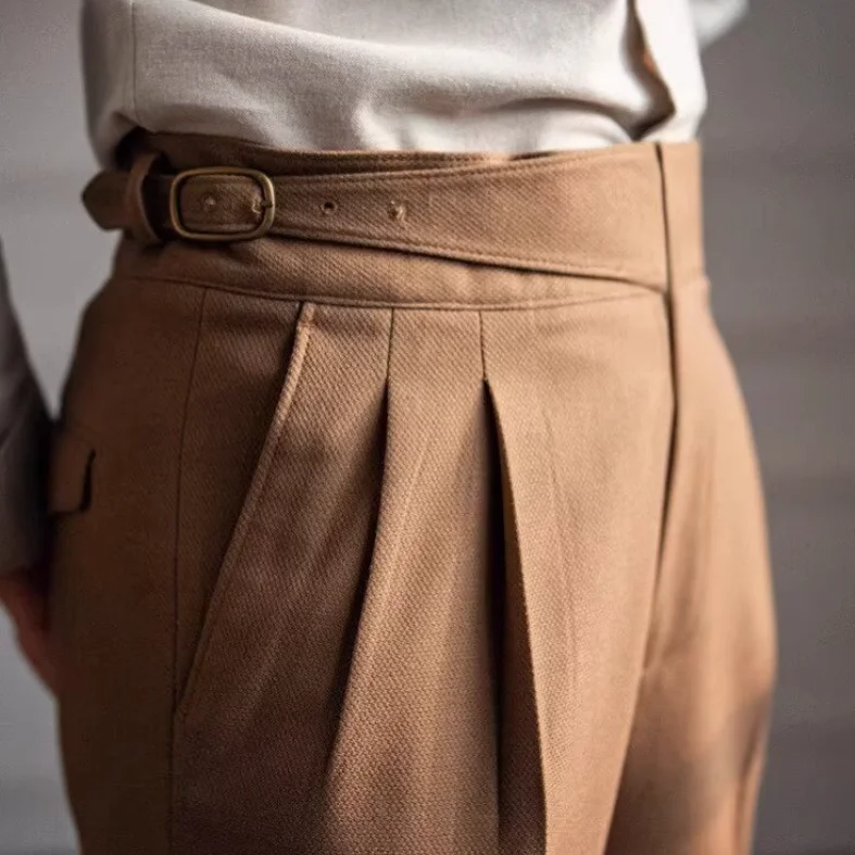 British Style Naples Suit Pants For Men Smart Casual High Waist Straight Trousers Spring Autumn Fashion England Pant w848