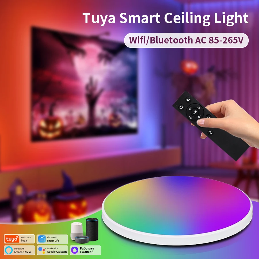 

85-265 В Tuya Smart Life Потолочный светильник Wi-Fi Bluetooth 24 Вт 30 см Светильник для скрытого монтажа RGB Лампа с дистанционным управлением для Alexa Google