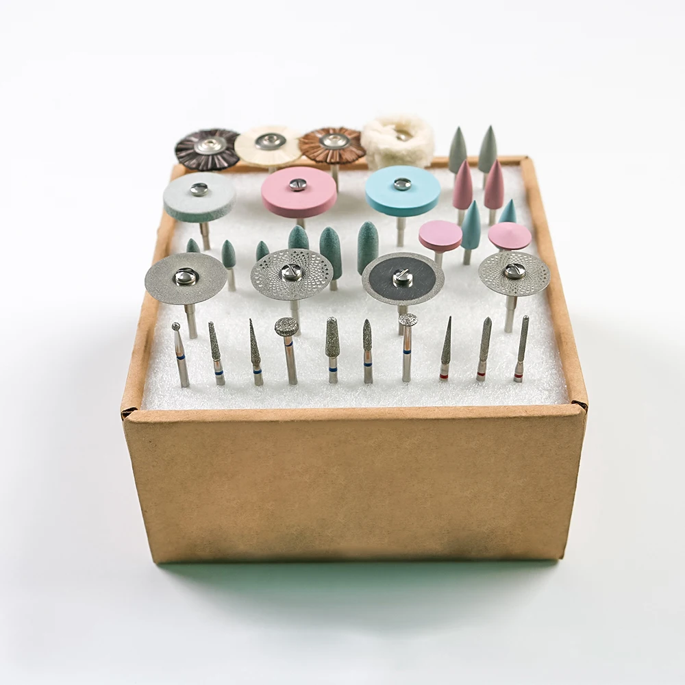 1set Dental Lab Grinding and Polishing Kit with Burs and Mounted Stones for Ceramic Grinding