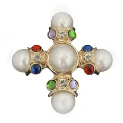 Court Vintage Style Brooches for Women Luxury Simple Atmosphere Baroque Pearl Color Rhinestones Inlaid Metal Cross Brooch Pins