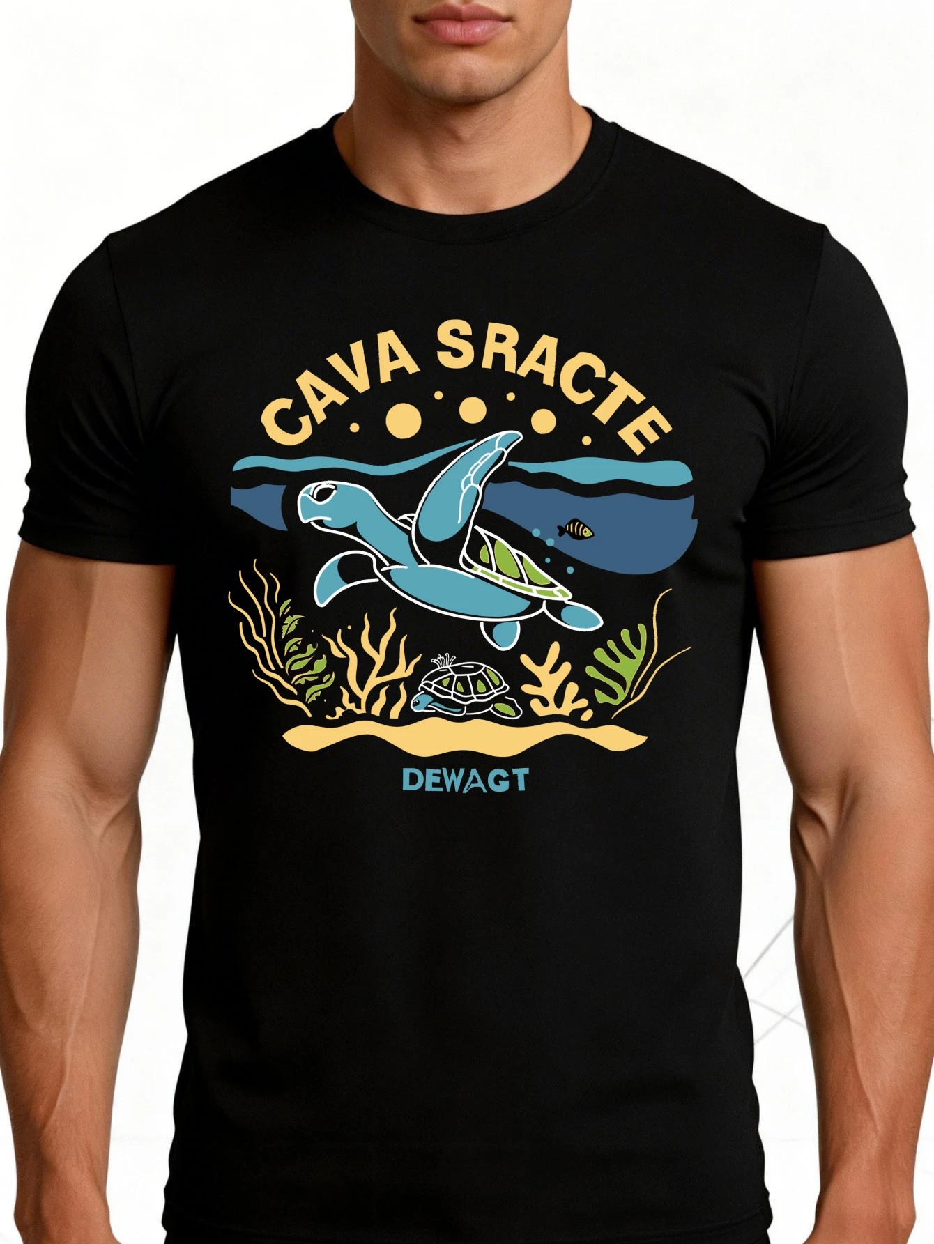 Men's Graphic T-Shirt - Breathable, Soft, Lightweight - Cava Sracte Sea Turtle Marine Life Dewagt - Vintage Fun Graphic Casual Short Sleeve Summer Top, Gift for Him