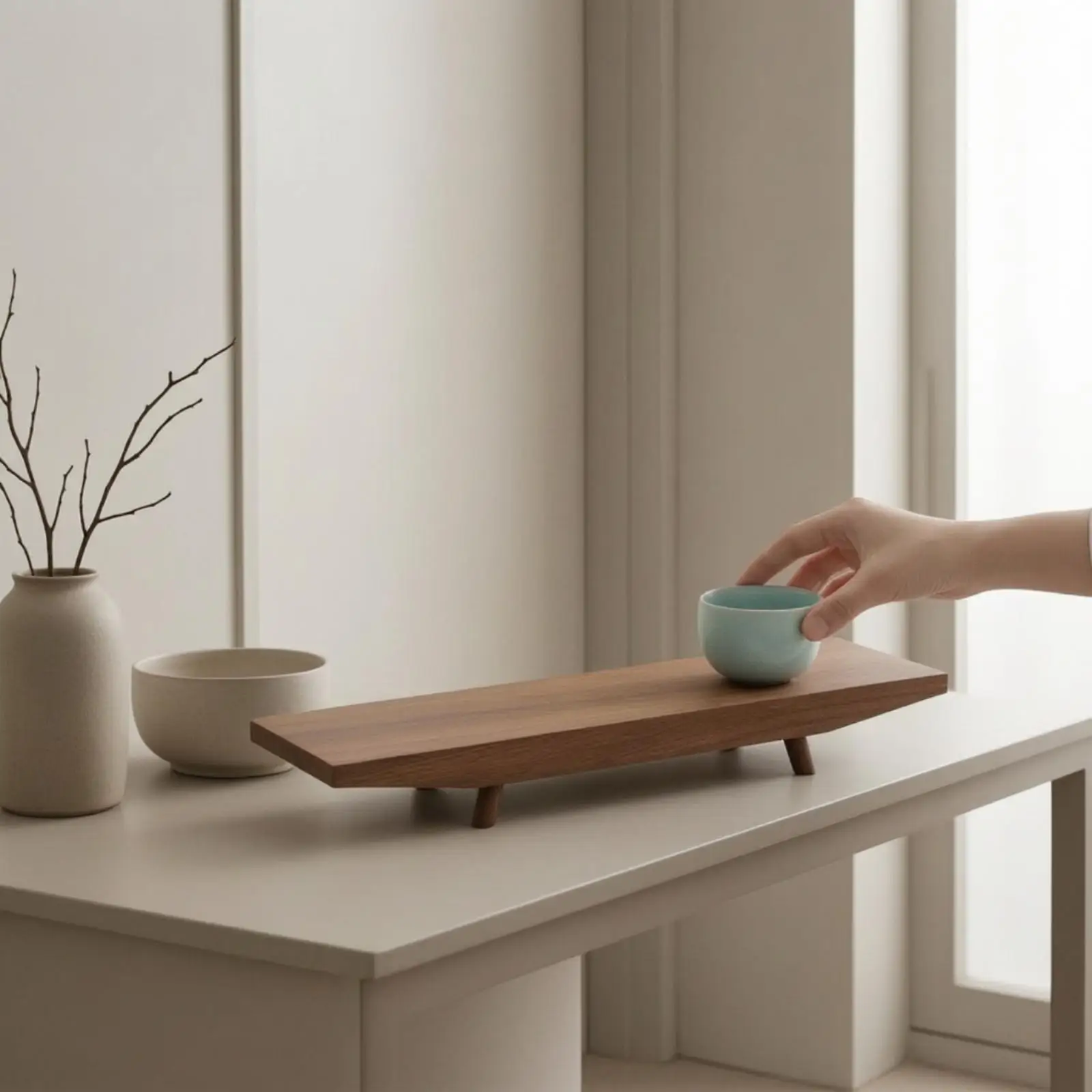 Wooden Display Tray Rectangular Acacia Wood Riser Elevated Wooden Display Riser for Countertop, Tea Table, Entryway
