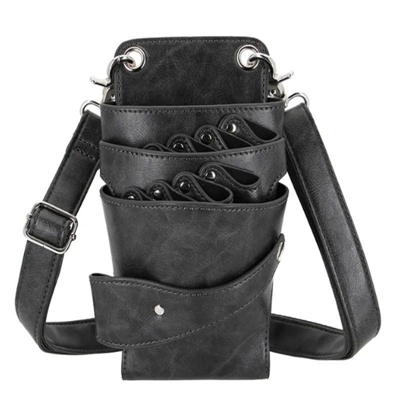 Professional 8 Pocket Black Salon Barber Hair Scissors Bag Scissor Clips Hairdressing Holster Pouch Holder Case Belt