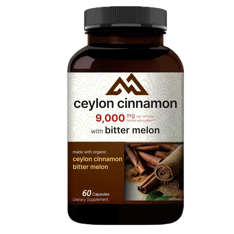 

Ceylon cinnamon 9000 milligrams per serving with 60 capsules made from organic Sri Lankan Ceylon cinnamonandorganic bitter gourd