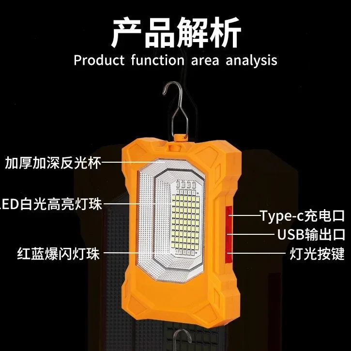 Réflecteur d'éclairage domestique aste à LED solaire, lampe de secours de camping, camping en plein air, portable