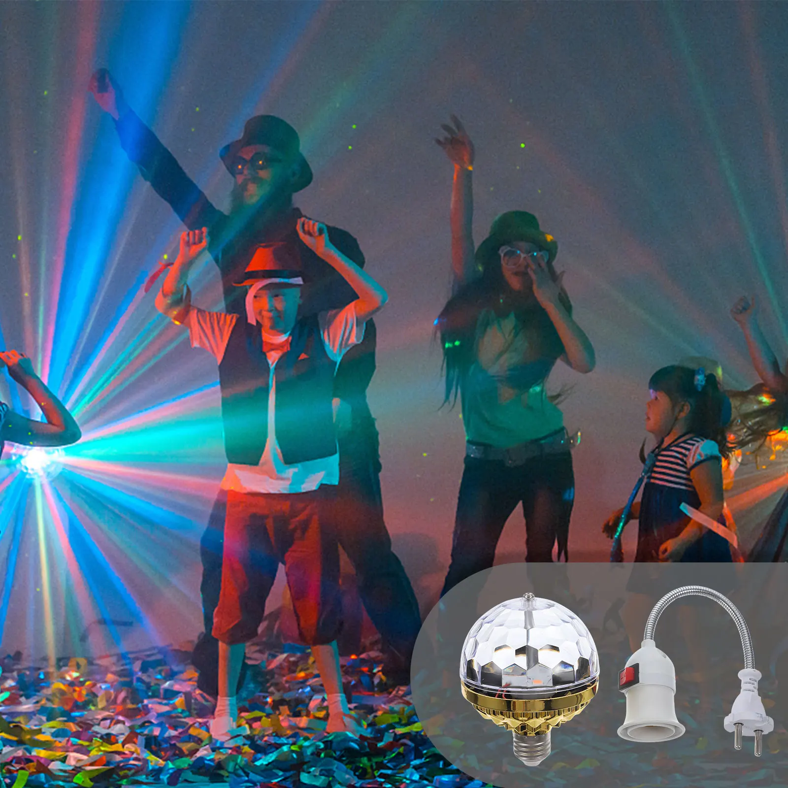 

2 Sets Colorful Lights Rotating Disco Party Plug Bulb LED E27 RGB Light Bulbs Strobe Effect for Club Stage DJ