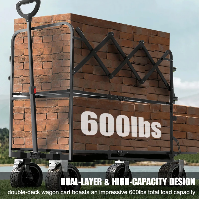 عربة عربة تخييم ذات طابقين قابلة للتعديل 250 كجم عربة قابلة للطي لجميع التضاريس بعجلات واسعة