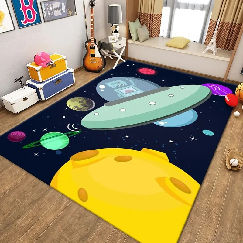 Cartoon Planet Spaceman Pattern Carpet Living Room Anti-slip Floor Mat Bedroom Rug Home Balcony Entrance Doormat Decor