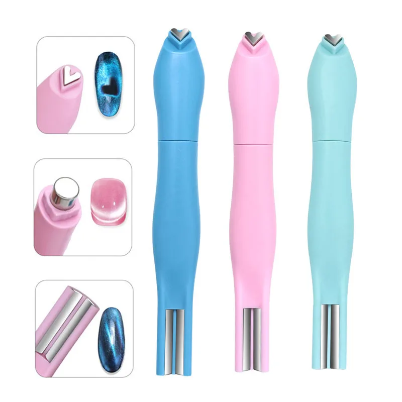 3D-Herzförmiger Katzenaugen-Magnet zum Erstellen von Herz-Mond-Doppellinienformen auf den Nägeln, 3-in-1 abnehmbare Katzenaugen-Nagelmagnetstäbchen