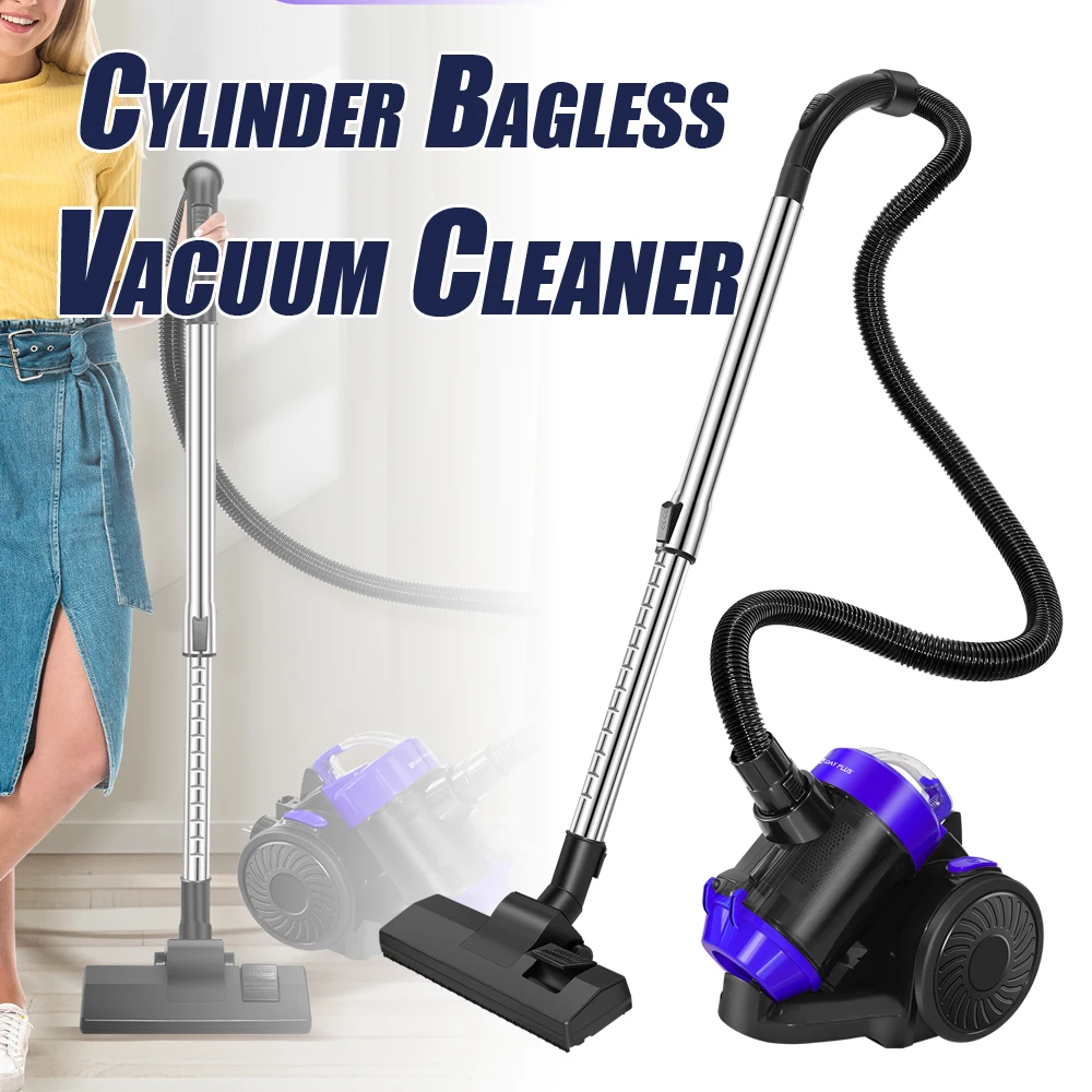Aspirateur sans sac, puissant, compact et léger, pour sols durs et tapis, filtre HEPA, rayon d'action de 4 m, 1000 W, 1,5 L, aspirateur sans sac bleu pour sols durs et tapis