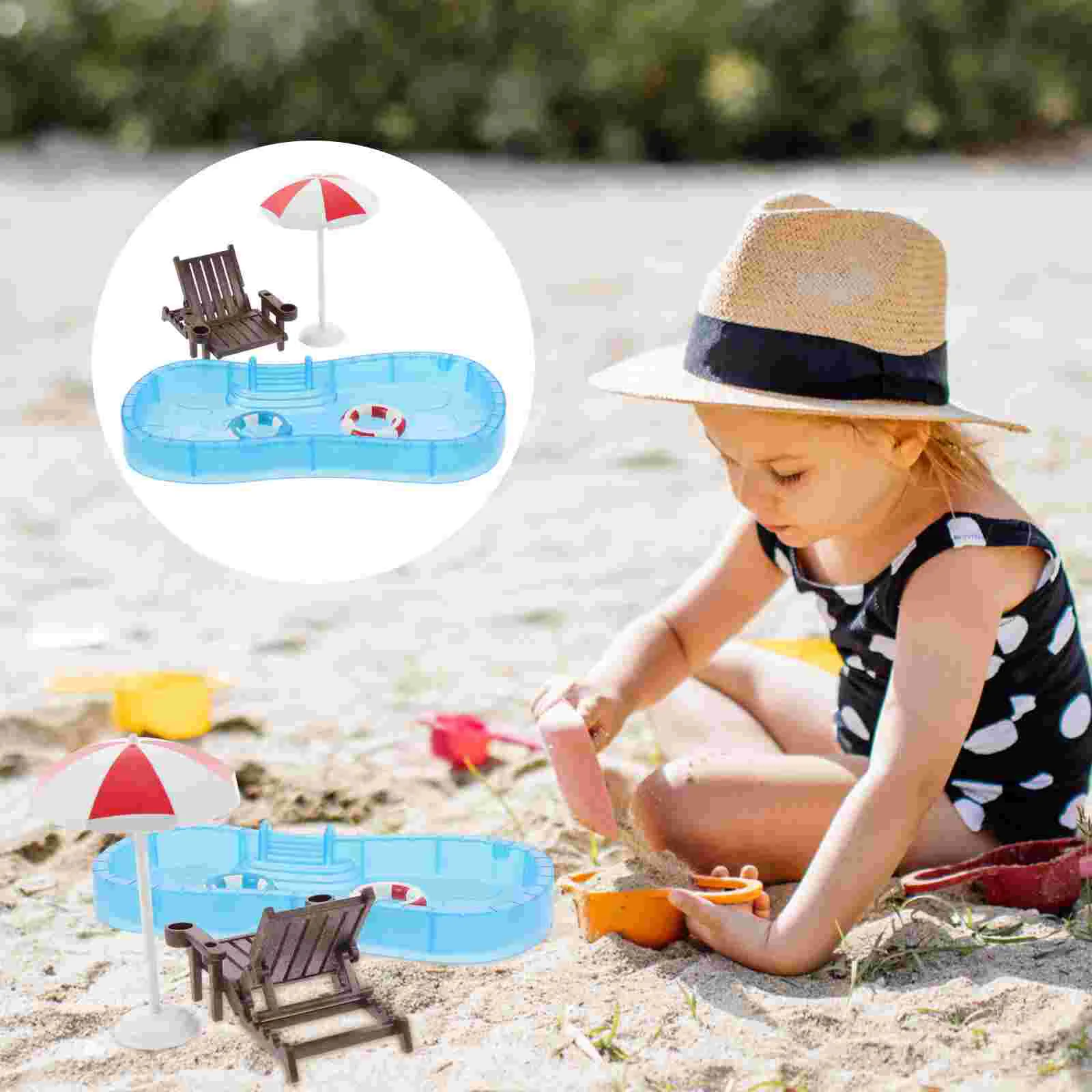 Silla de playa para casa, Mini juguete de natación, pequeños adornos de microescena, juguetes en miniatura de plástico