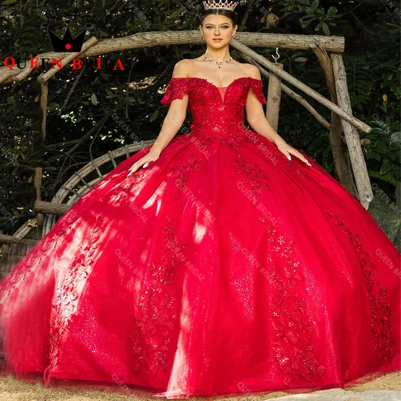 Vestidos De quinceañera con apliques florales y lentejuelas encantadoras, vestido De baile De quinceañera con hombros descubiertos y cuello en V, personalizado, L77M, 15