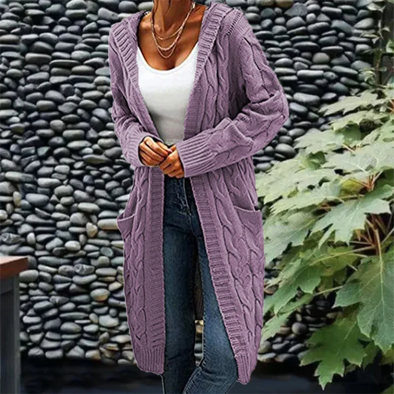 

Autumn and winter knitwear fashion new long solid color casual loose cardigan sweater twist knitted sweater women