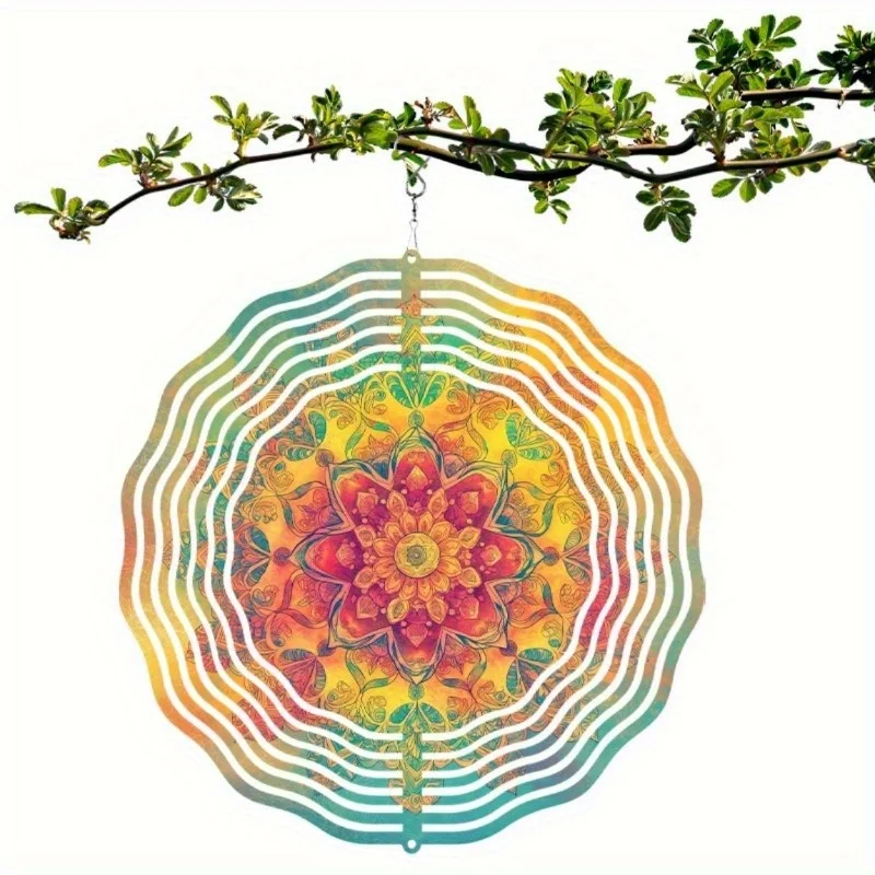 CIFBUY Metal Wind Spinner Colorful Mandala Art for Garden Patio Balcony Decor Outdoor Yard Ornament Spinning Kinetic Sculpture