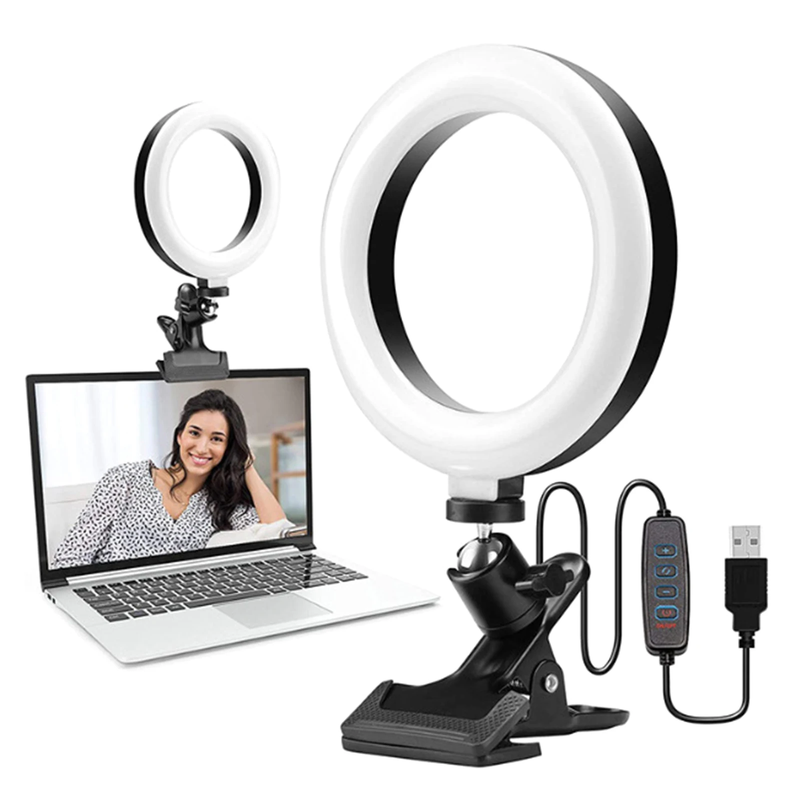6inches LEDs Selfie  Light with Clamp USB Operated 3 Colors Temperature Changing/ 3 Levels Dimmable Brightness Adjustable