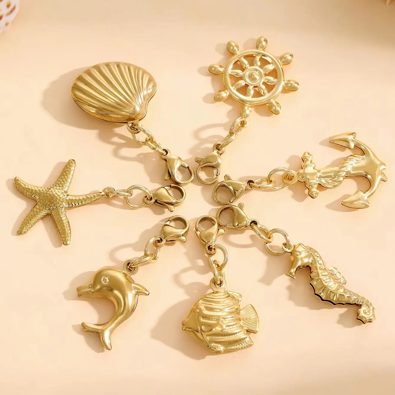 

3/7pc Summer Beach Charm Stainless Steel 18K Plated Pendant Ocean Element DIY Charm Necklace Bracelet Jewelry Making Accessories