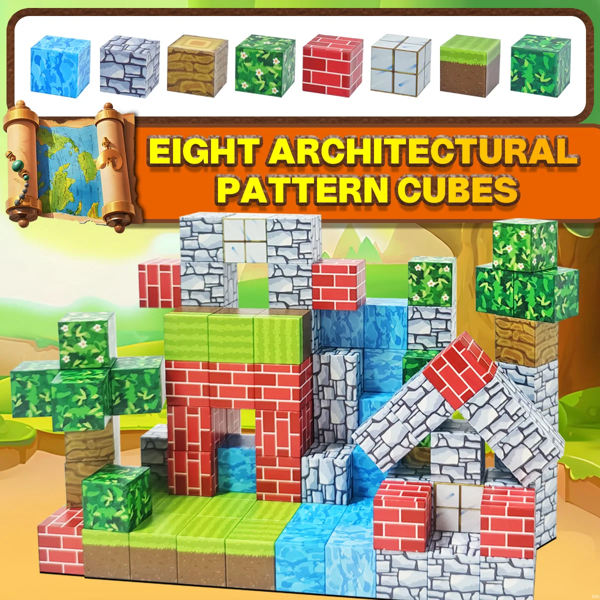 Magnetic Building Blocks Cubes for Kids, Magnet Tiles Stacking Toy, Build Forest World Set, Sensory Christmas Birthday Gifts