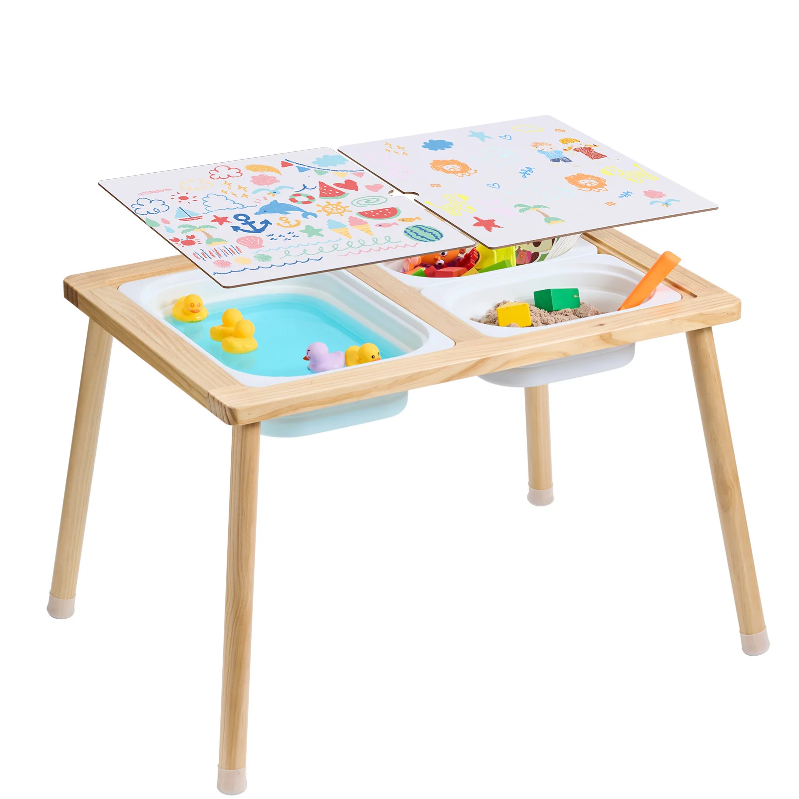 Kids Multi Activity Sensory Wooden Table with Storage