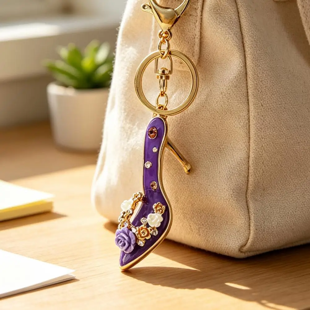 Rhinestone Rose High Heel Keychain Sparkling High-Heeled Shoes Key Ring Hanging Decor Charm, Gift for Women