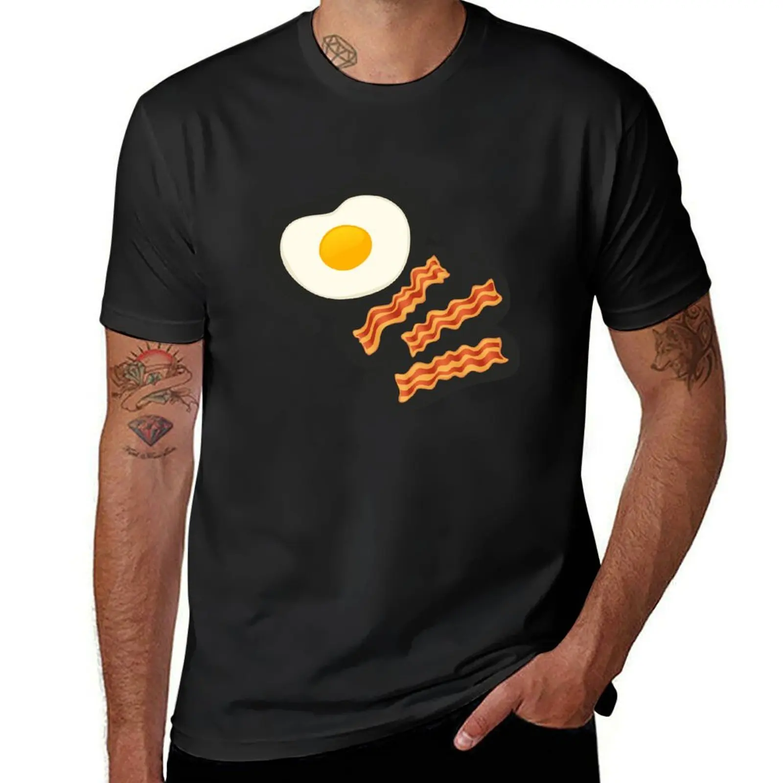 Breakfast With Bacon and Eggs Seamless Vector Pattern Dark T-Shirt sweat new edition plain black t shirts men