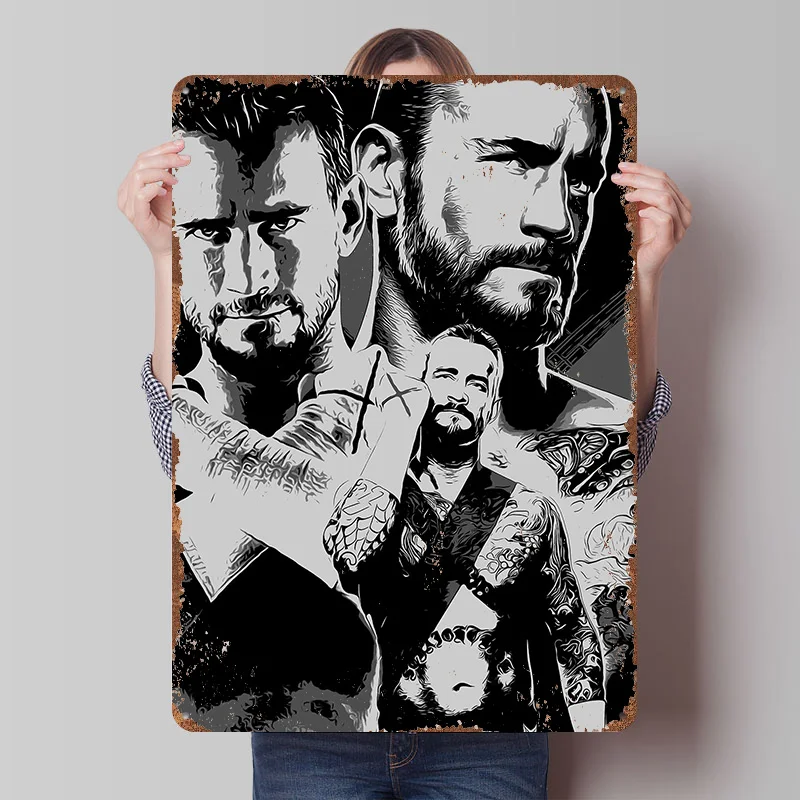 Wrestlers Portrait Printed Posters Customizable Wall Art Retro Vintage Metal Tin Signs for Home Room Gamer Decoration Gaming