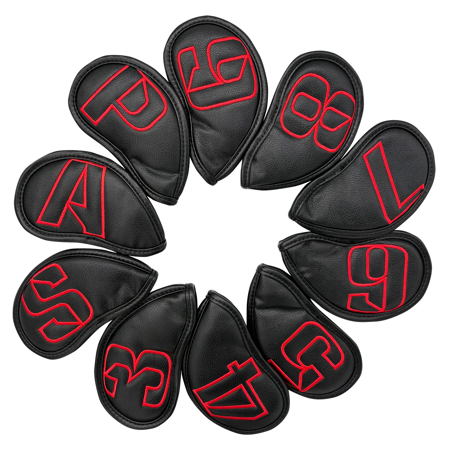 10 Pack Golf Iron Headcovers Synthetic Leather PU Side Number Closure Value Durable Golf Iron Covers for Irons Storage And Prote