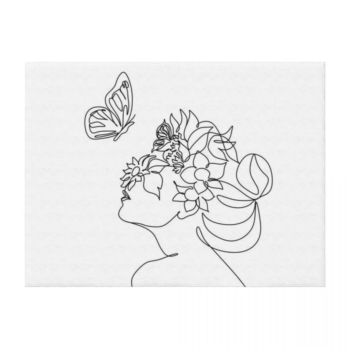 

Line Art Woman With Flowers and butterfly | Head Of Flowers Art Print Flower Woman Line Woman Wall Minima Throw Blanket