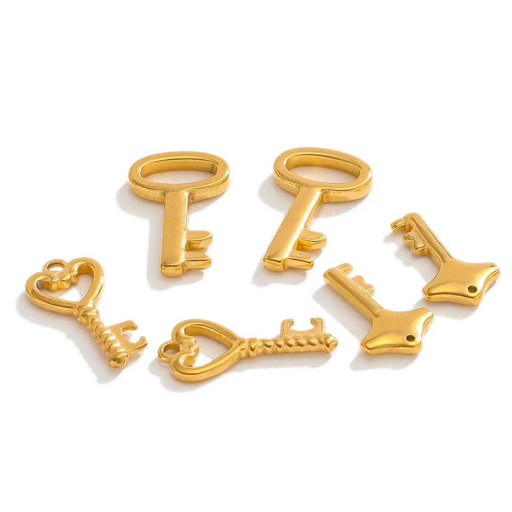 5pcs Stainless Steel Gold Color Key Lock Charms Couple Pendants for DIY Jewelry Lovers Necklaces Hiphop Bracelets Making Crafts