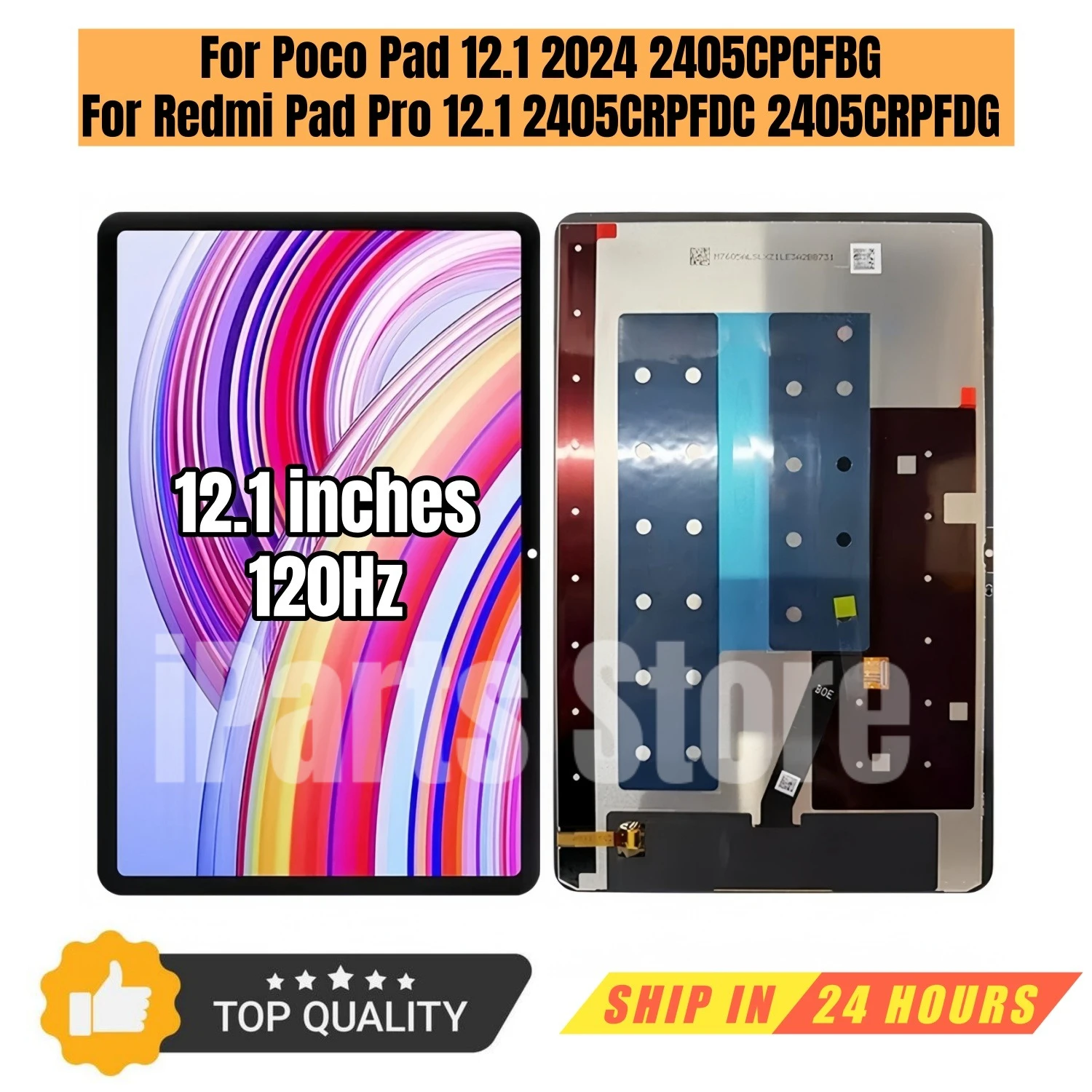 Écran iParts pour Xiaomi Poco Pad 2024 2405CPCFBG pour Redmi Pad Pro 12.1 2405CRPFDC 2405CRPFDG LCD écran tactile assemblée OEM